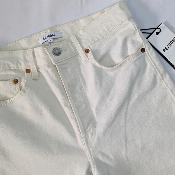 Re/Done 70S High Rise Skinny Bootcut Jean Button Fly Frayed Vintage White 28 NWT - Picture 6 of 15